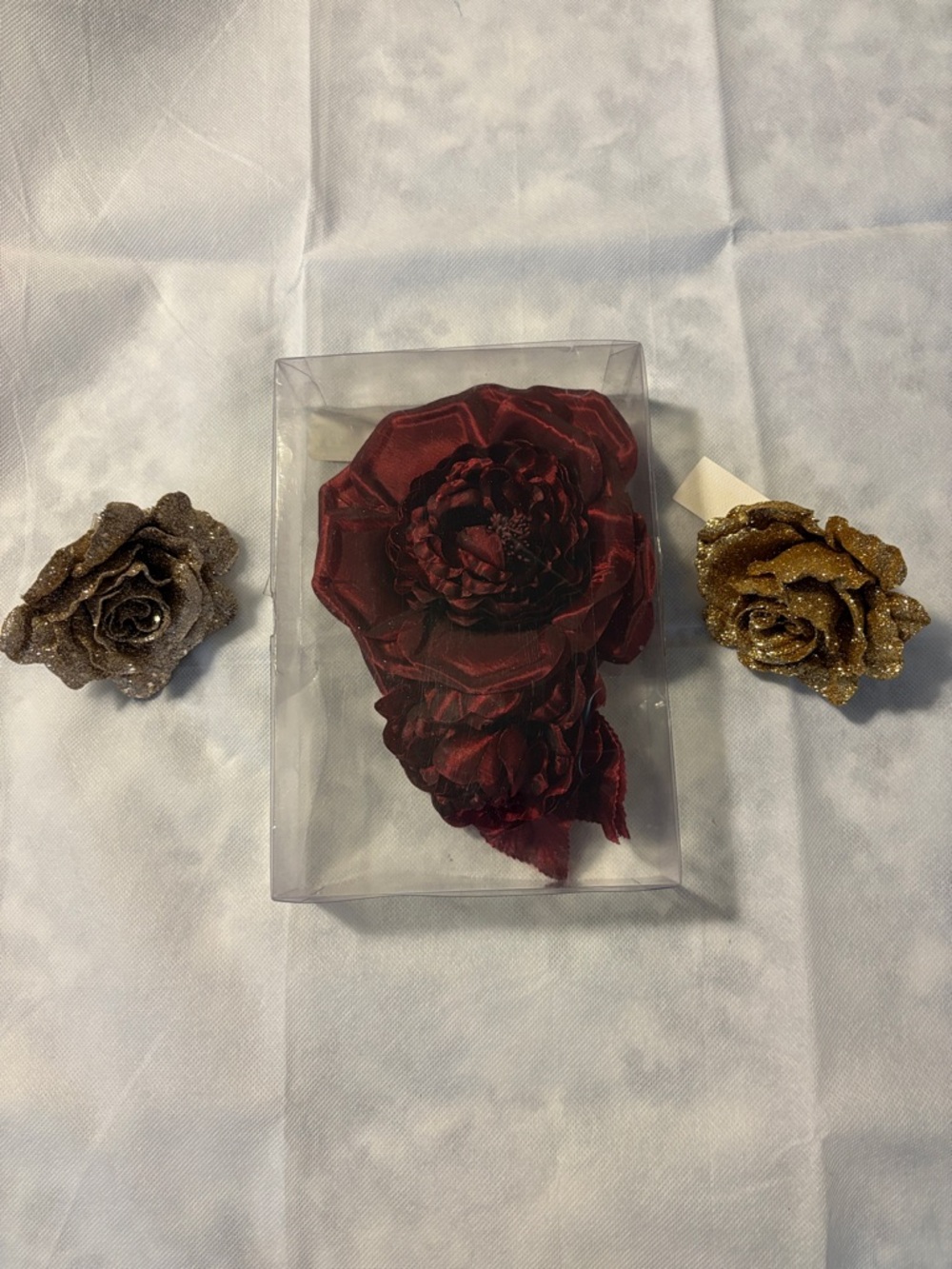 Soft Surroundings Floral Pins & Red Fabric Floral Accessory for Dress